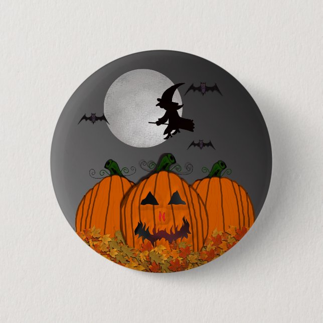 Halloween Witch in Flight Button (Front)