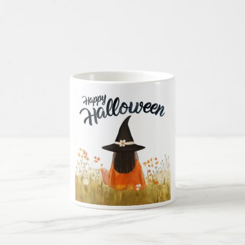 Halloween Witch in Flower Field Coffee Mug