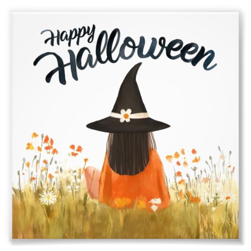 Halloween Witch in Flower Field Photo Print