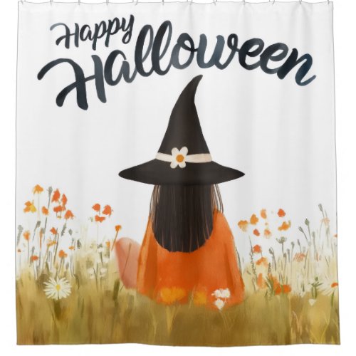 Halloween Witch in Flower Field Shower Curtain