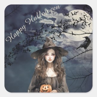 Halloween Witch in Moonlight 