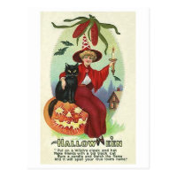 Halloween Witch in Red Cape Postcard