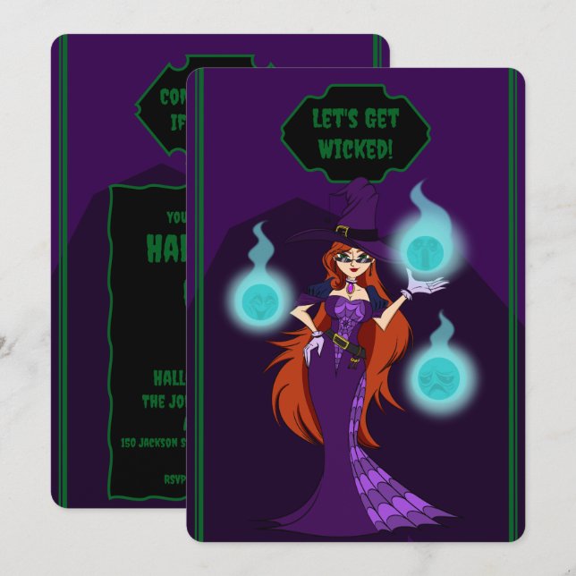 Halloween Witch Invitation Card (Front/Back)