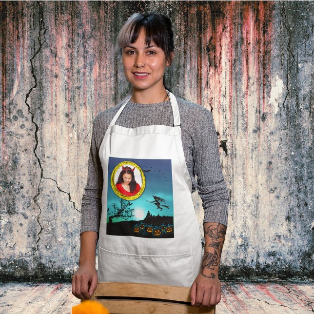 Halloween Witch, Jack o' Lanterns, Photo Frame Adult Apron (Halloween Witch, Jack o' Lanterns, Photo Frame Adult Apron)