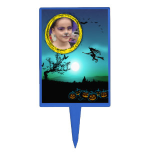 Halloween Witch, Jack o' Lanterns, Photo Frame Cake Topper