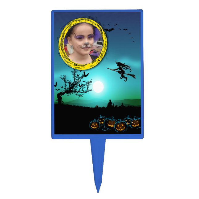 Halloween Witch, Jack o' Lanterns, Photo Frame Cake Topper (Front)