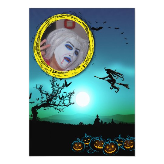 Halloween Witch, Jack o' Lanterns, Photo Frame Card