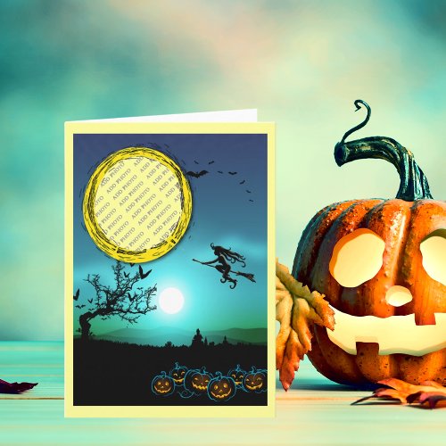 Halloween Witch Jack o Lanterns Photo Frame Card