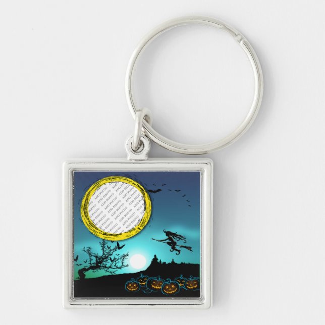 Halloween Witch, Jack o' Lanterns, Photo Frame Keychain (Front)