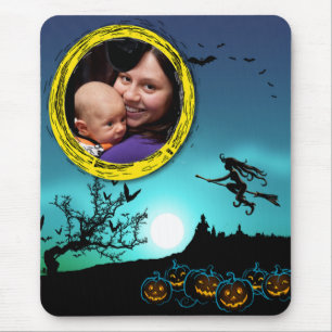Halloween Witch, Jack o' Lanterns, Photo Frame Mouse Pad