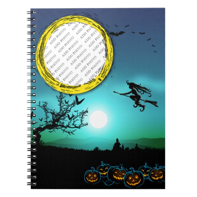 Halloween Witch, Jack o' Lanterns, Photo Frame Notebook (Front)