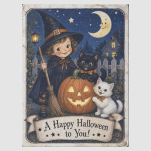 Halloween Witch Kittens Moon Vintage Style Tissue Paper
