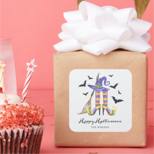 Halloween Witch Legs and Hat Square Sticker