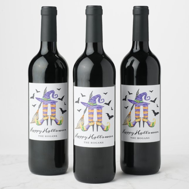 Halloween Witch Legs and Hat Wine Label (Bottles)