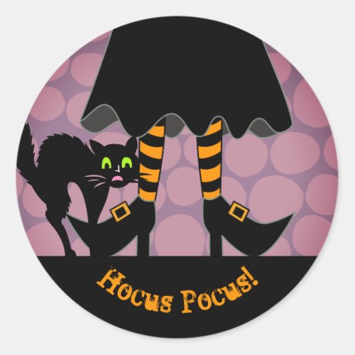 Halloween Witch Legs Black Cat Hocus Pocus Classic Round Sticker