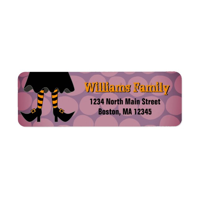 Halloween Witch Legs Purple Dots Return Address Label (Front)