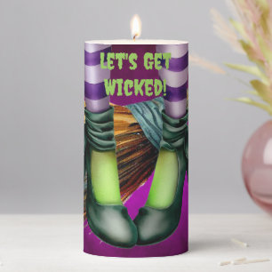 Halloween Witch Let's Get Wicked Pillar Candle