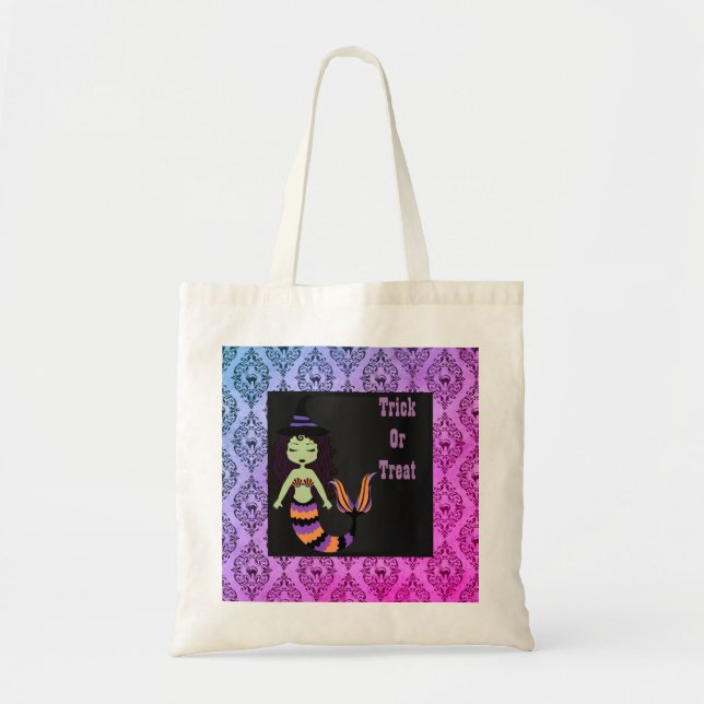 Halloween Witch Mermaid treat bag Tote Bag Bright (Front)