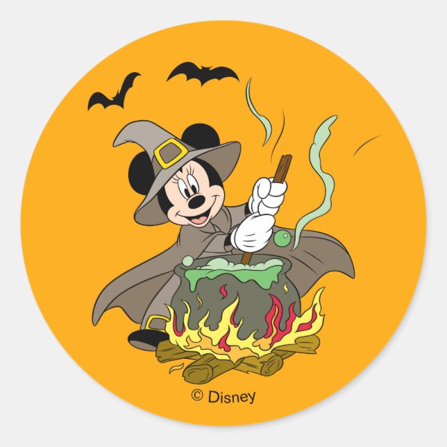 Halloween Witch Minnie Mouse Classic Round Sticker (Front)