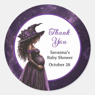 Halloween Witch Mom Baby Shower Sticker Label