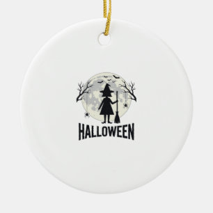 Halloween Witch Moon Vintage Engraving Design_1 Ceramic Ornament