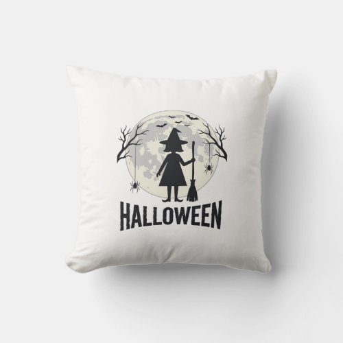 Halloween Witch Moon Vintage Engraving Design_1 Throw Pillow