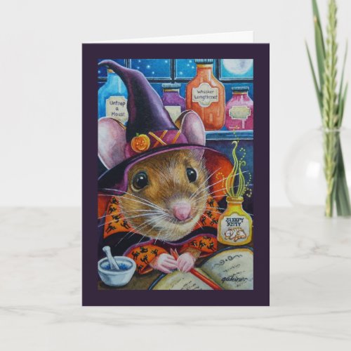 Halloween Witch Mouse  Potion Watercolor Art Card