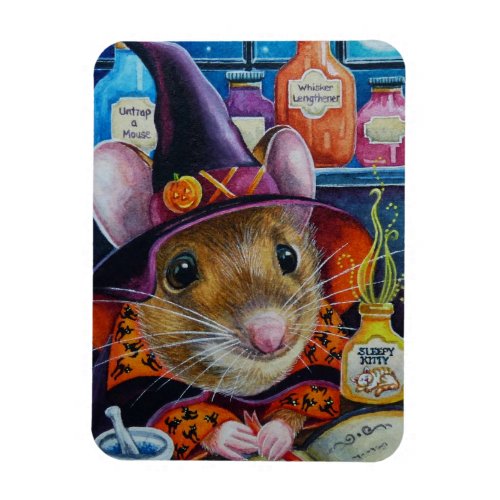 Halloween Witch Mouse  Potions Watercolor Art Magnet