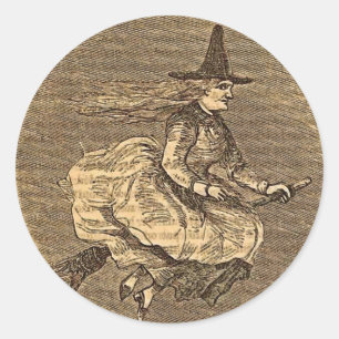 Halloween Witch on a Broom Classic Round Sticker