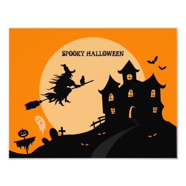 Halloween witch on a broom photo print (Front)
