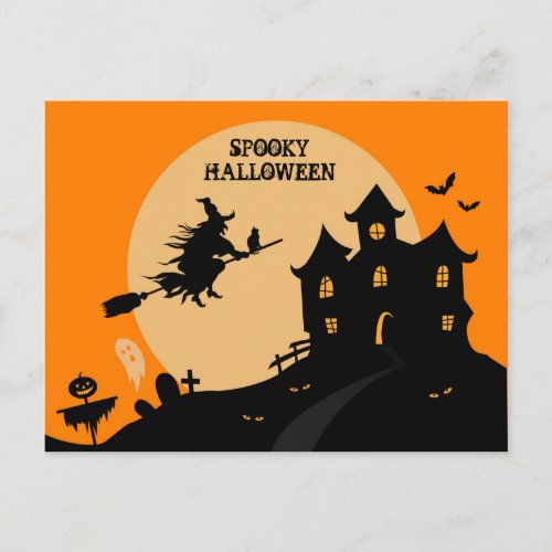 Halloween witch on a broom postcard