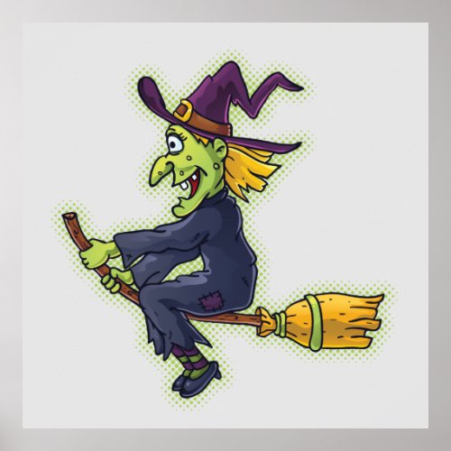 Halloween Witch on a Broom Poster