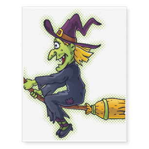 Halloween Witch on a Broom Temporary Tattoos