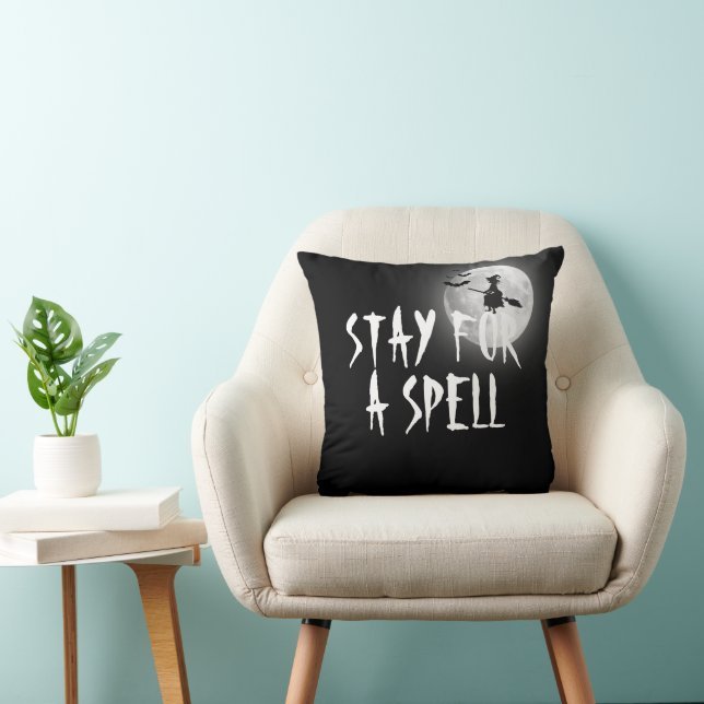 Halloween Witch On a Full Moon Throw Pillow (Chair)