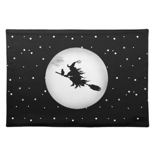 Halloween witch on black  cloth placemat