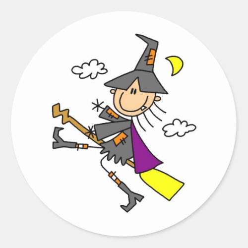 Halloween Witch on Broom Classic Round Sticker