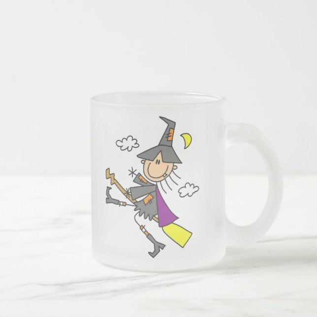Halloween Witch on Broom Frosted Glass Coffee Mug (Right)