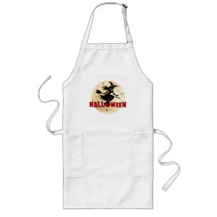 Halloween Witch On Broom Long Apron