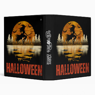 halloween witch on broom moon bats  3 ring binder