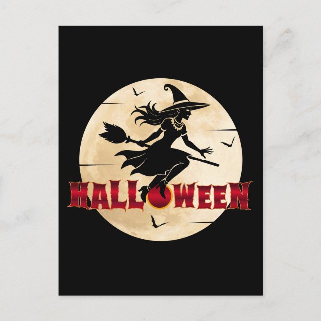 Halloween Witch On Broom Postcard (Front)