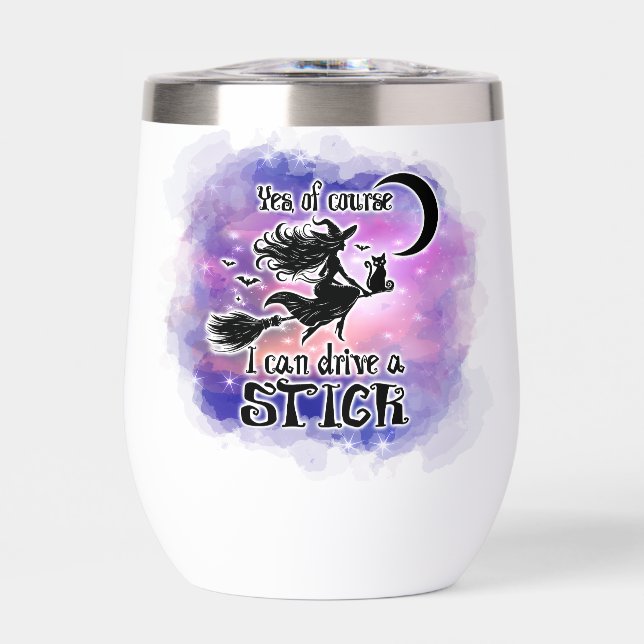 Halloween Witch on Broom Thermal Wine Tumbler (Front)