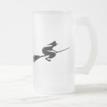 Halloween Witch On Broomstick Drinks Glass Frosted Glass Beer Mug at Zazzle