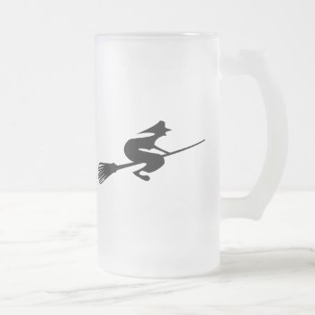 Halloween Witch On Broomstick Drinks Glass Frosted Glass Beer Mug by DigitalDreambuilder at Zazzle