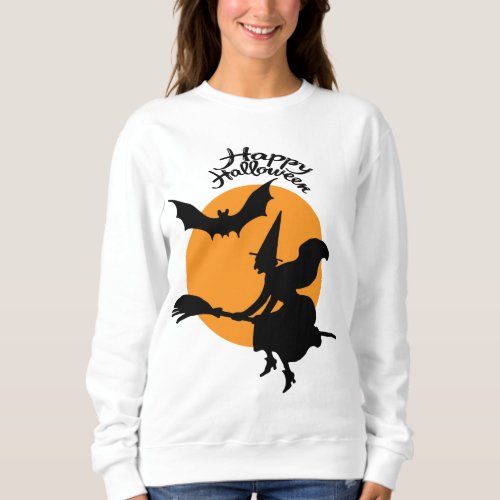Halloween witch on broomstick with bat witch sweatshirt