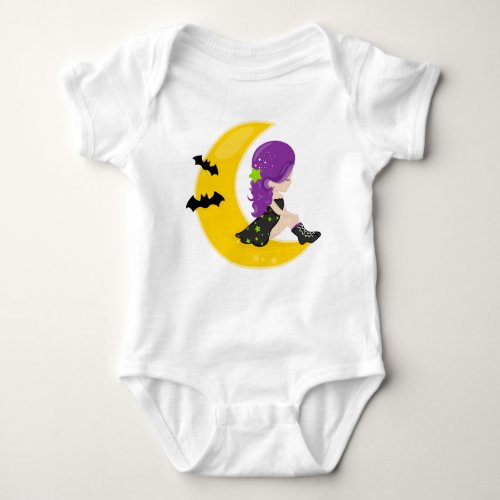 Halloween Witch On The Moon Bat Trick Or Treat Baby Bodysuit