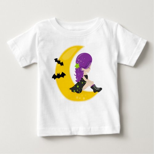 Halloween Witch On The Moon Bat Trick Or Treat Baby T_Shirt