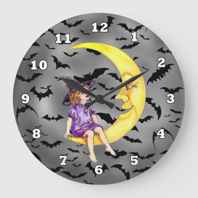 Halloween Witch On The Moon clock (Front)