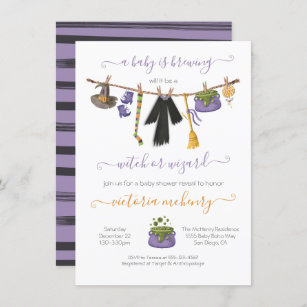 Halloween Witch or Wizard Baby is brewing Shower Invitation