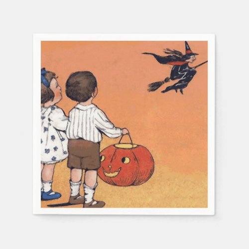 Halloween witch orange and black party napkins