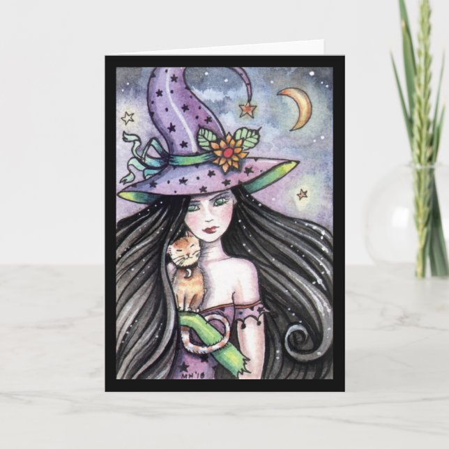 Halloween Witch Orange Tabby Greeting Card (Front)